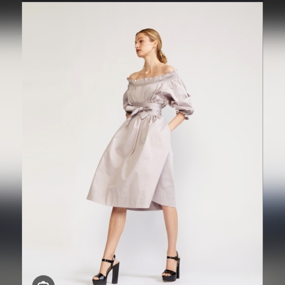 Cynthia Rowley Helena Off The Shoulder Pale Lilac Coquette Girl Obi Belt A Line - Picture 1 of 9